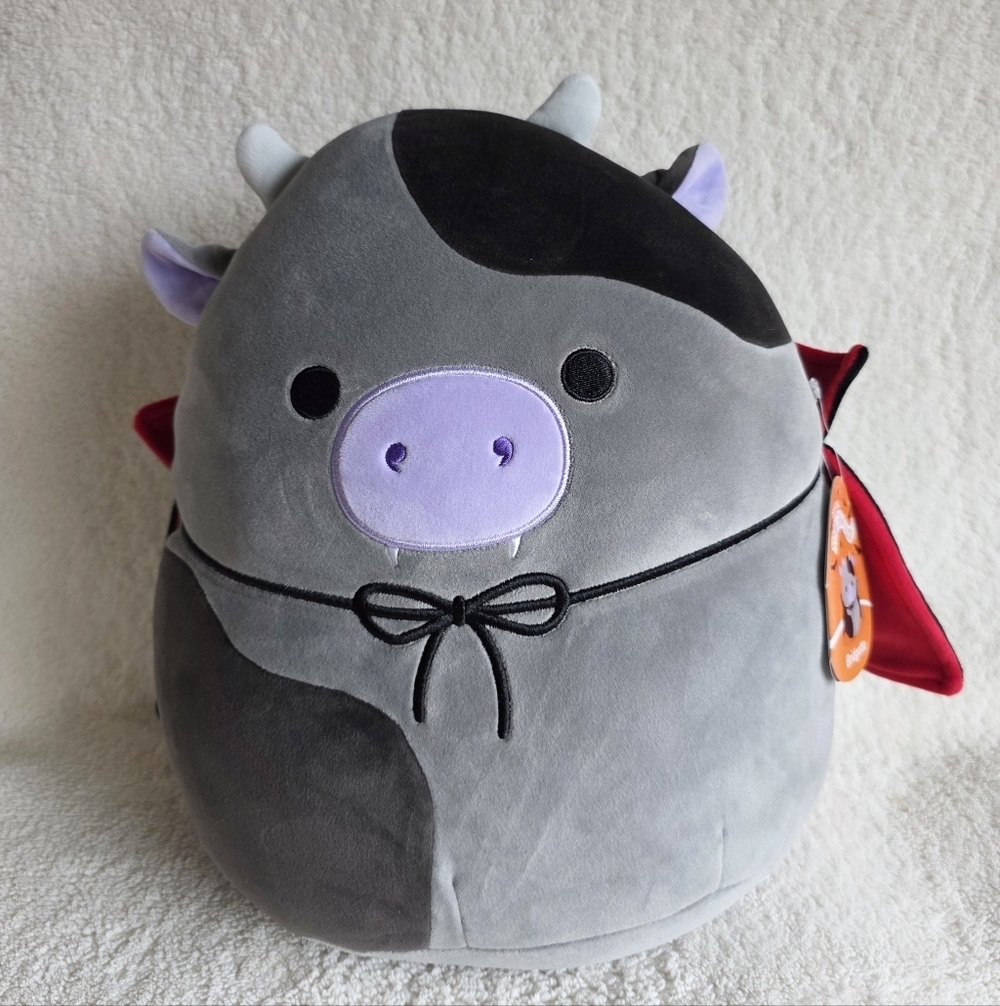 New Squishmallows 12 inch Bridgette the Vampire Cow Halloween 2025 Fangs Cape